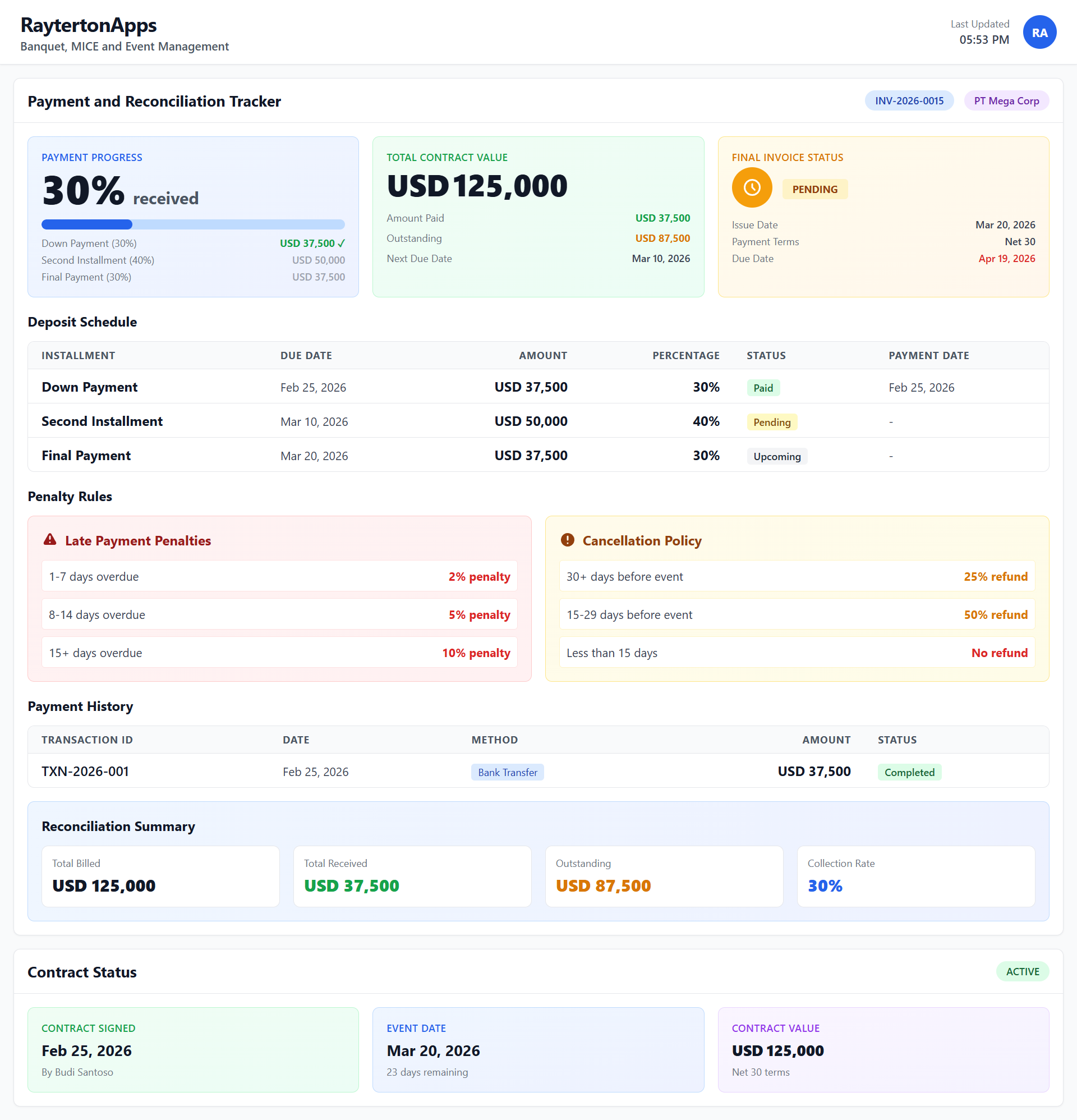 Billing, Contracts and Banquet Checks