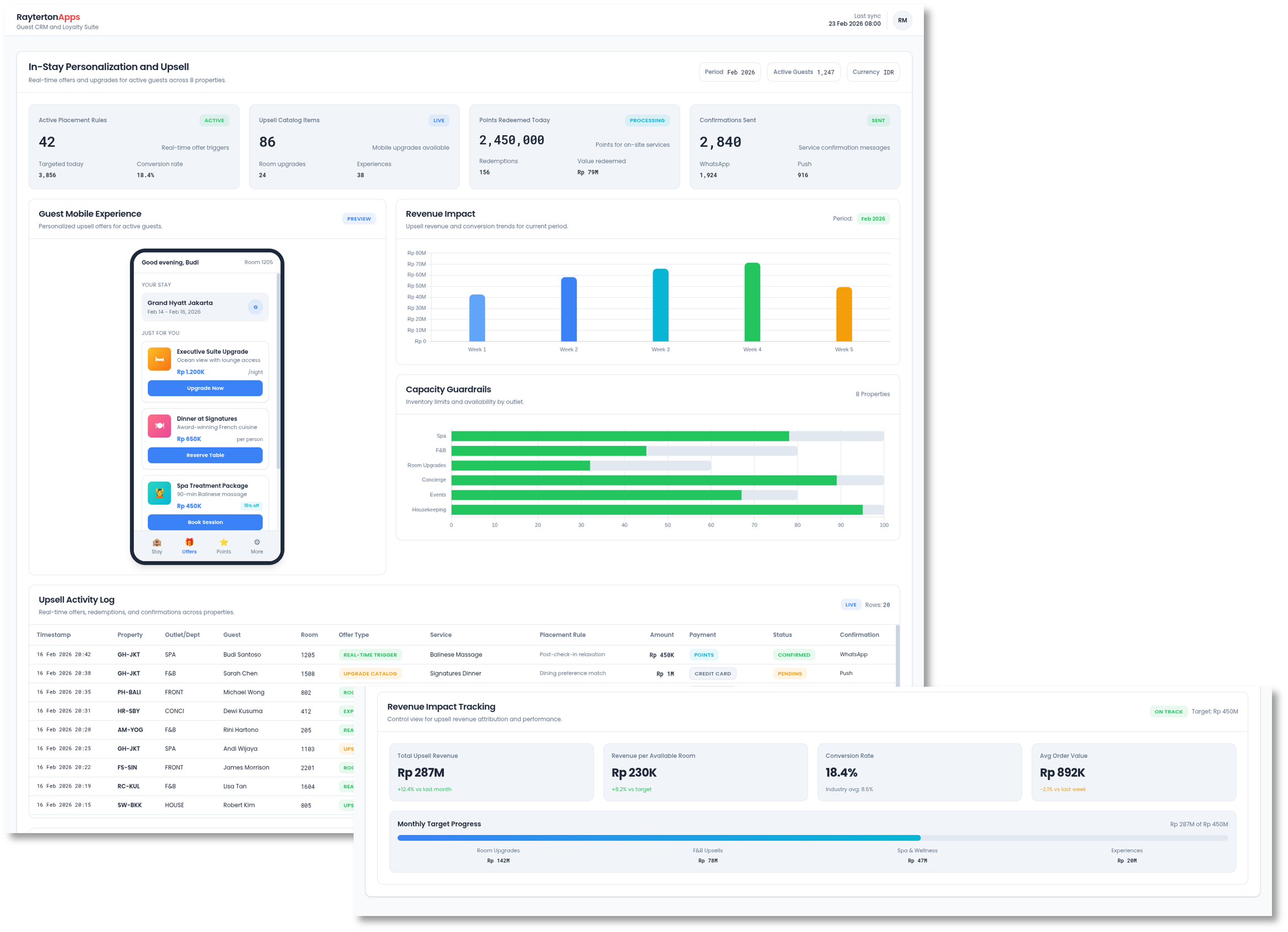 Mobile View Showing Personalized Upsell Offers for an Active Guest
